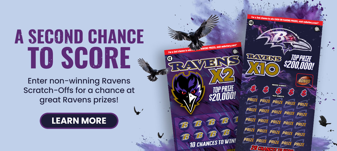 Enter non-winning Ravens Scratch-Offs for a chance at great Ravens prizes!